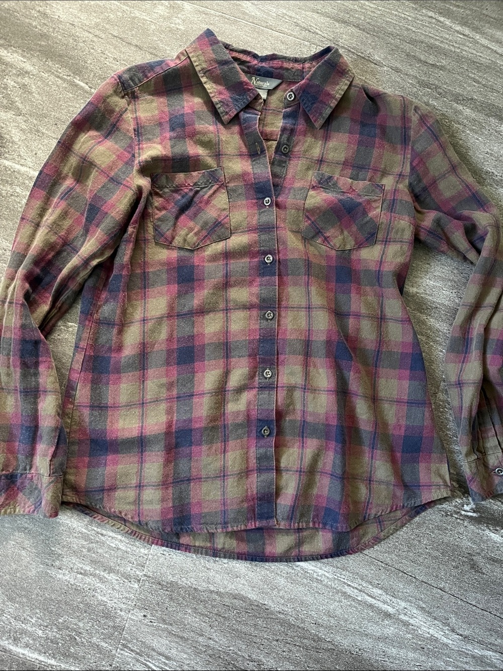 Natural Reflections Plaid Button-Down Shirt - Olive & Burgundy